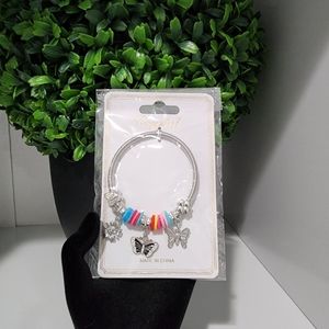 NWT Silver-tone Stretch Bracelet With Black Butterfly